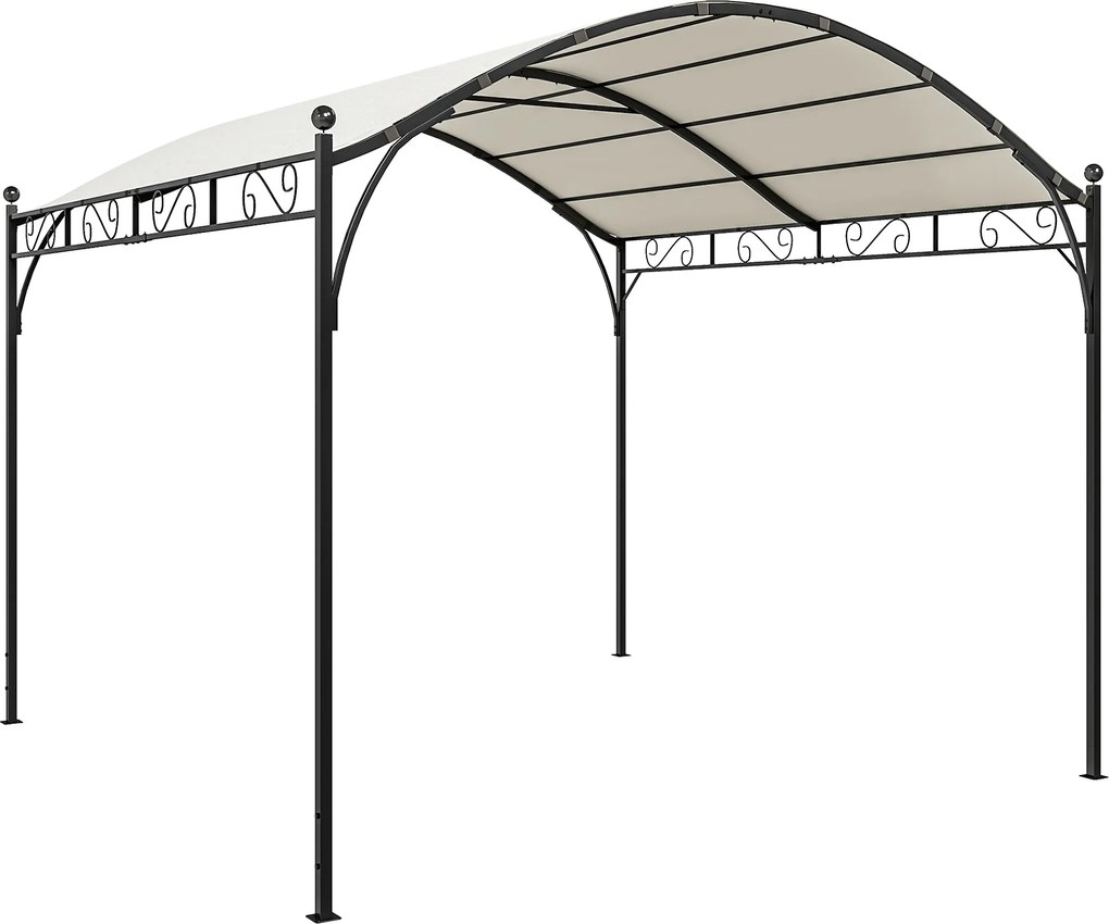 Outsunny Pergolă 3x3m cu Acoperiș Arcuit, Gazebo din Metal și Poliester 180g/m² cu Șuruburi, pentru Exterior, Terasă și Grădină, Protecție UV30+, Alb Crem | Aosom Romania