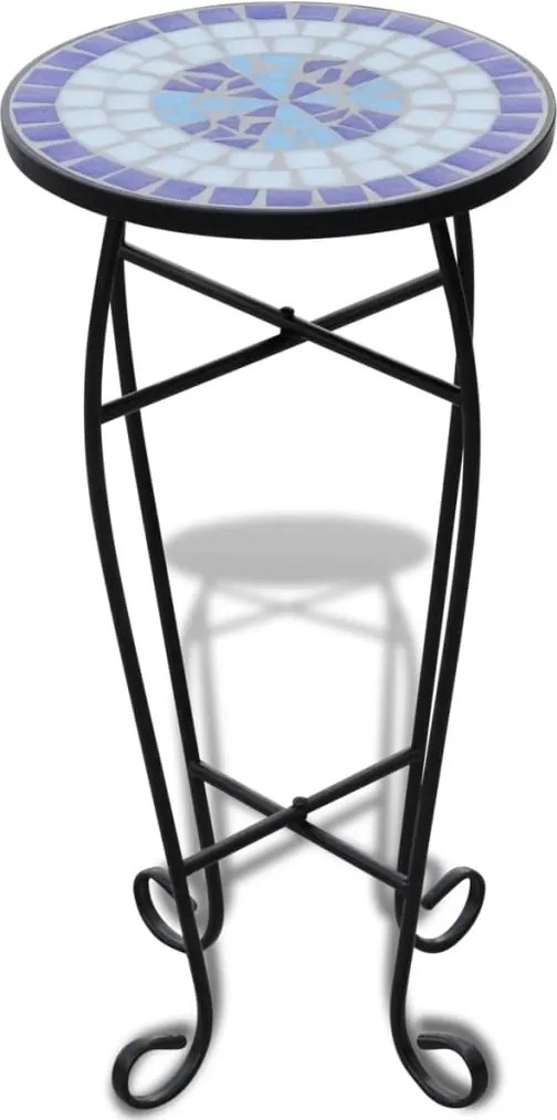 vidaXL Masă laterală cu mozaic pentru plante, albastru și alb