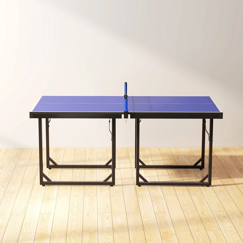 Masa de Ping Pong Pliabila, Multifuncitonala, cu Plasa din Otel si MDF, 182x91x76cm - Albastru HOMCOM | Aosom Romania
