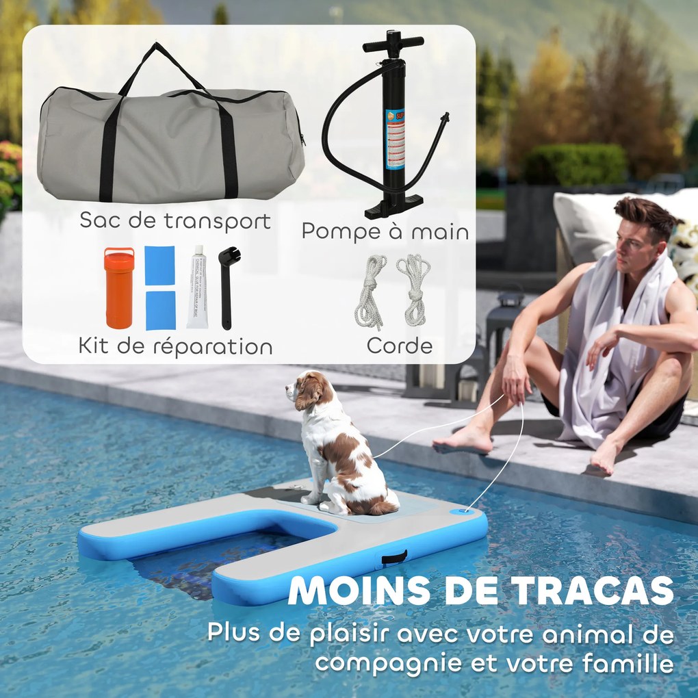PawHut Rampă gonflabilă pentru plută pentru câini, platformă plutitoare pentru sporturi nautice 120 x 90 x 10 cm albastru și gri | Aosom Romania