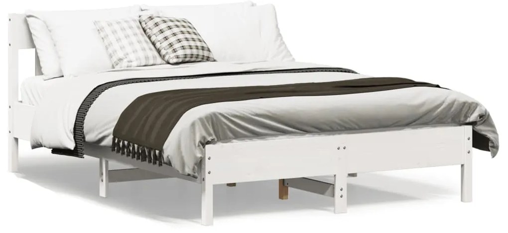vidaXL Cadru de pat fără saltea, alb, 135x190 cm, lemn masiv de pin