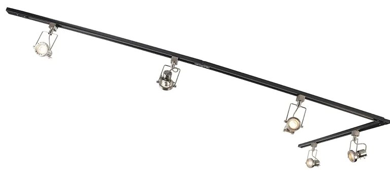 Sistem de șine cu 5 spoturi monofazate negru cu oțel - Suplux