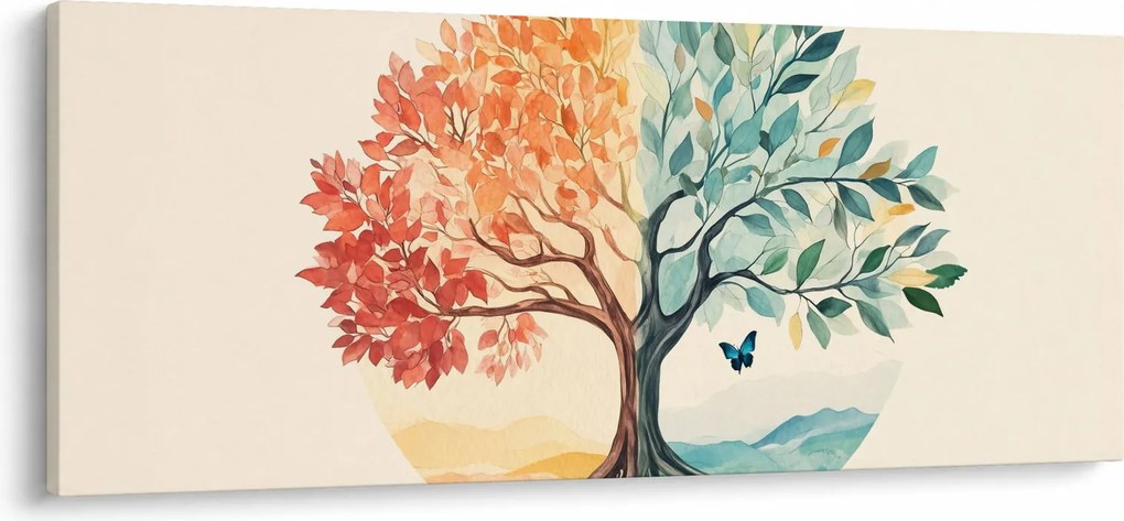 Tablou – Arbore dual cu fluture (120x50 cm)