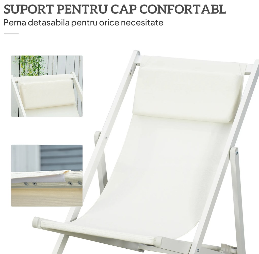 Outsunny Set 2 Scaune Fotoliu, Șezlong pentru Exterior, Pliabile și Rabatabile, din Aluminiu, 96.5 x 58 x 91.5 cm, Bej