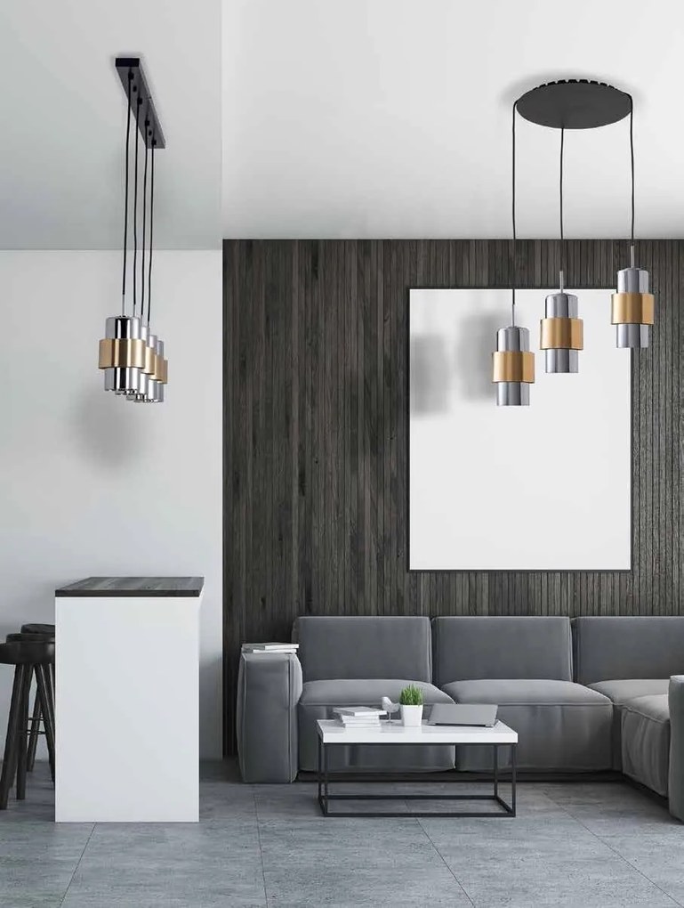 Lustra cu 3 pendule design modern Vaia crom, negru