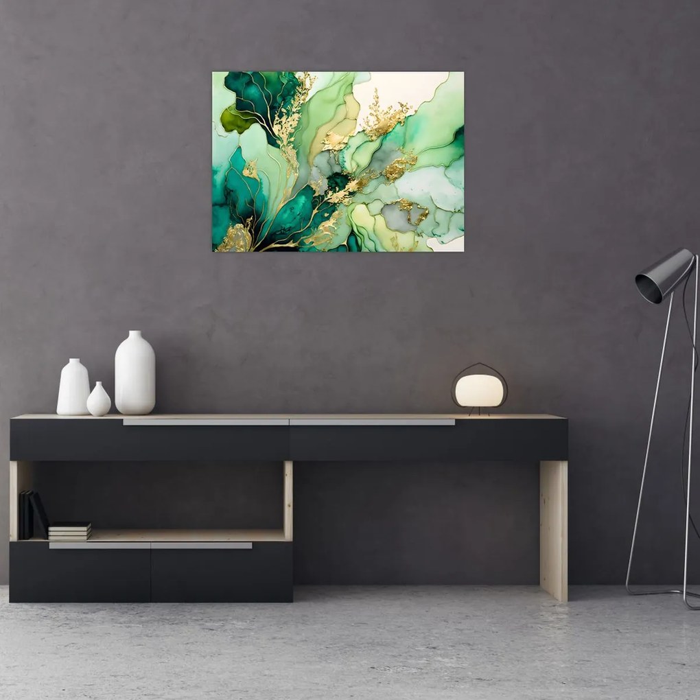 Tablou pe sticlă - Abstractizare verde (70x50 cm)