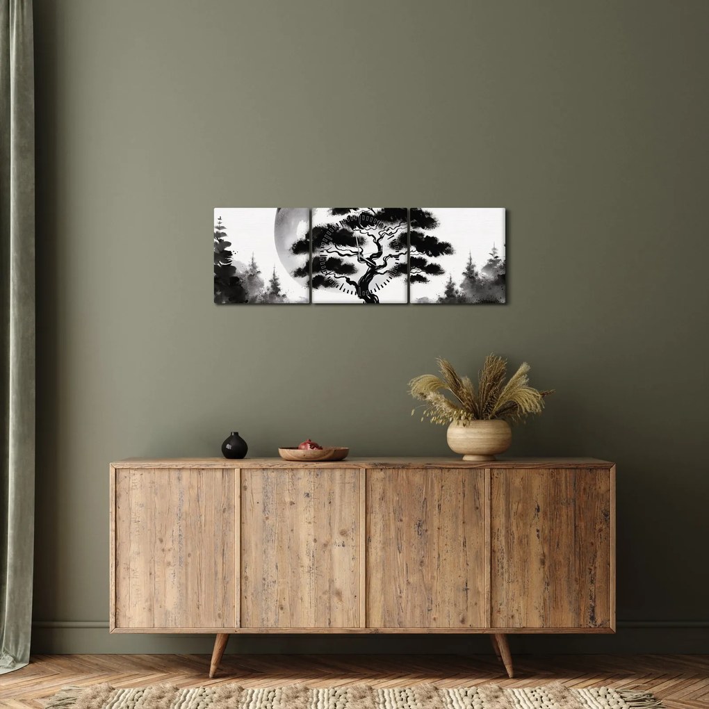Tablou – Bonsai alb-negru (cu ceas) (90x30 cm)
