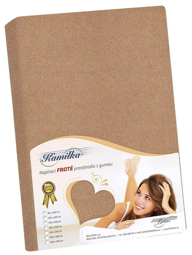 Cearșaf de pat din frotir Bellatex Kamilka alună, 200 x 220 cm
