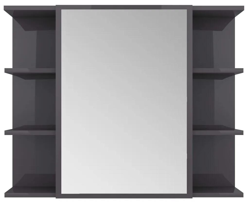 Dulap de baie cu oglinda, gri extralucios, 80x20,5x64 cm, PAL gri foarte lucios