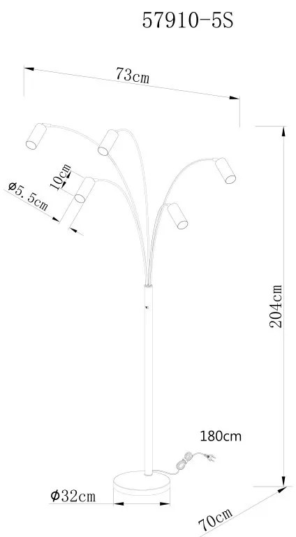 Lampadar cu 5 spoturi directionabile metal negru ROBBY