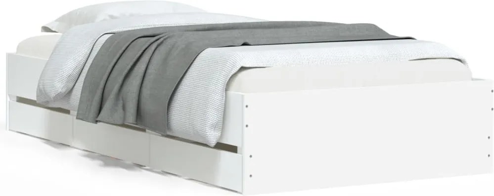 vidaXL Cadru de pat cu sertare, alb, 75x190 cm, lemn prelucrat