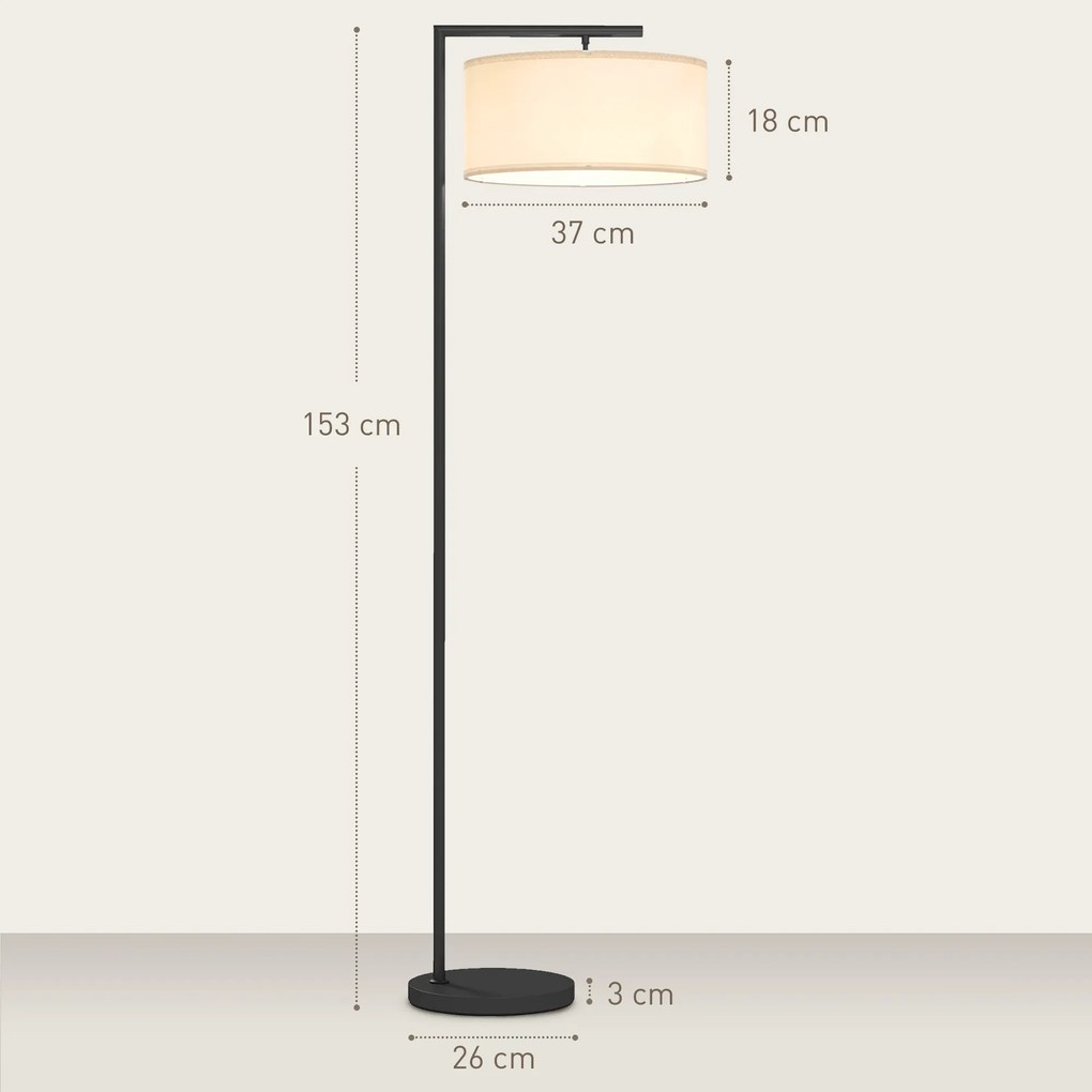 HOMCOM Lampadar lampă de picior abajur din material textil de in bază rotundă stabilă 47 x 37 x 153 cm negru si alb | Aosom Romania