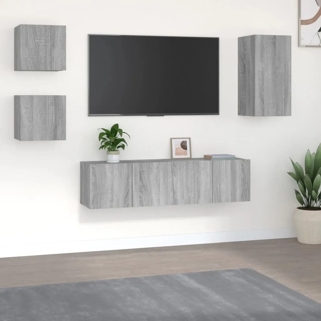 3120276 vidaXL Set dulapuri TV, 5 piese, gri sonoma, lemn prelucrat