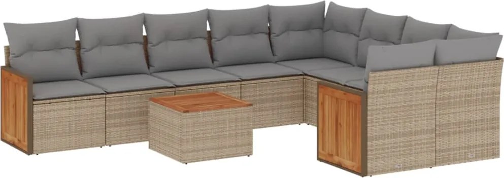 vidaXL Set canapele de grădină cu perne, 10 piese, bej, poliratan