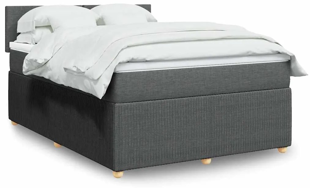 vidaXL Pat box spring cu saltea, gri închis, 140x200 cm, textil