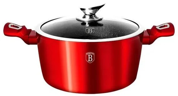 Oală cu capac 20 cm, 2.2 L Berlinger Haus BH 1256N, Burgundy Metallic Line, ideală pentru gătit zilnic, curatare usoara