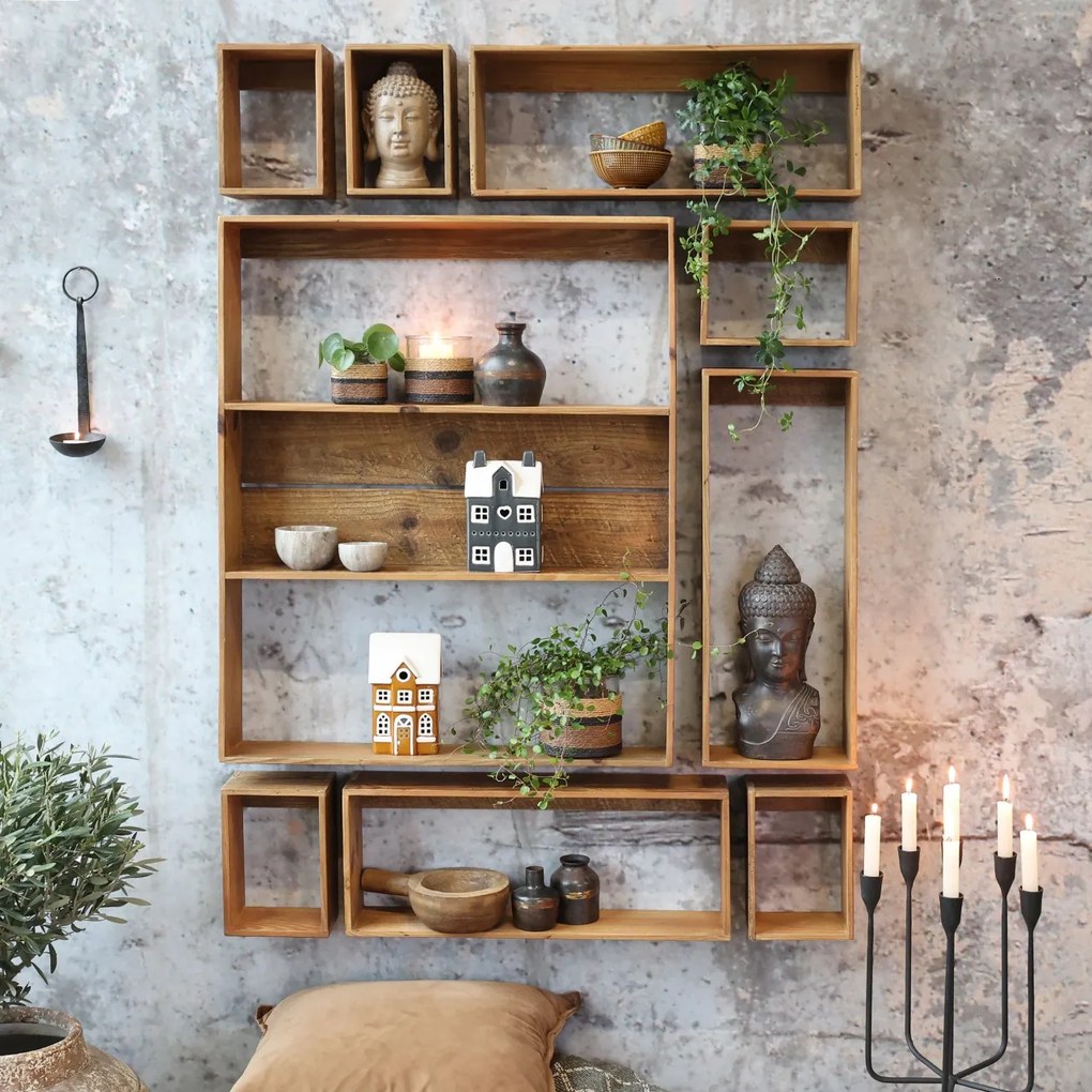 Etajeră modulară din lemn de pin, set 9 piese, L87 x A11,5 x H120 cm