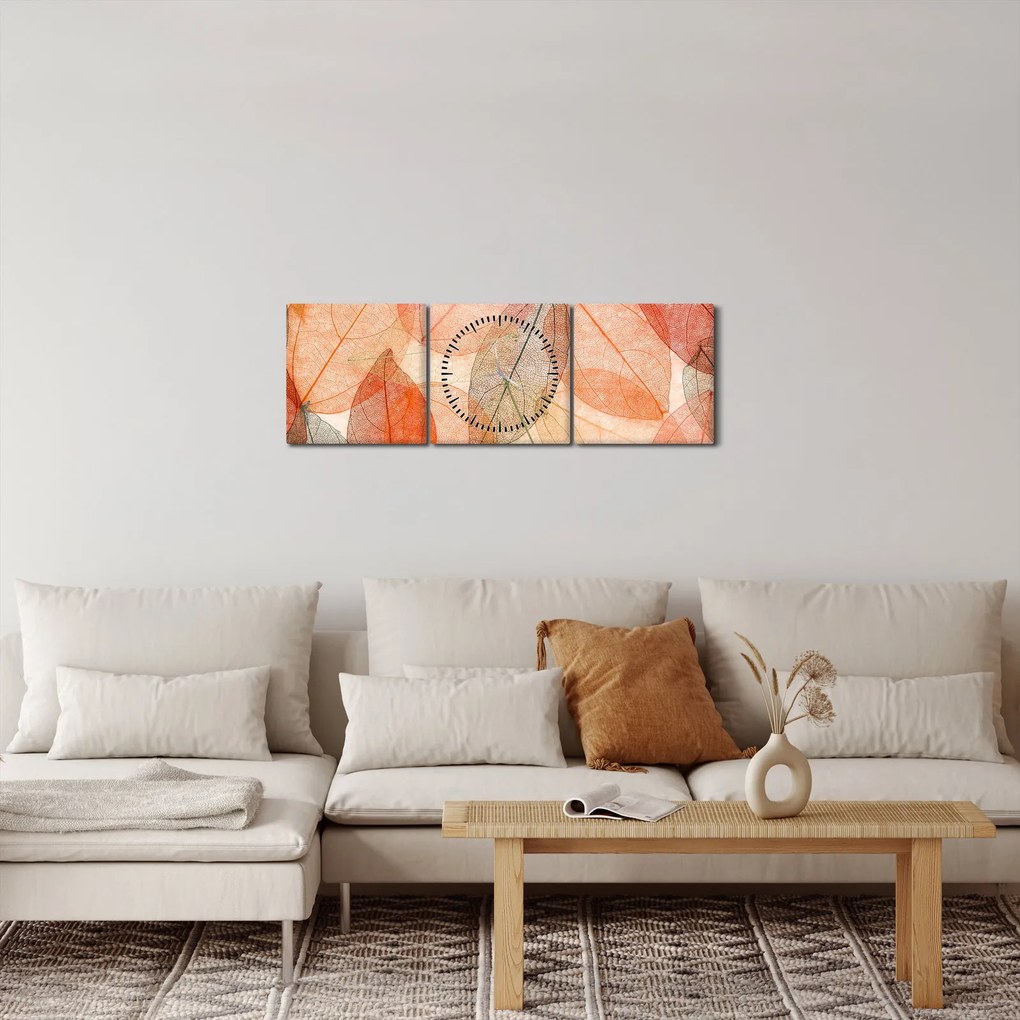 Tablou cu frunzele de toamnă pictate (cu ceas) (90x30 cm)