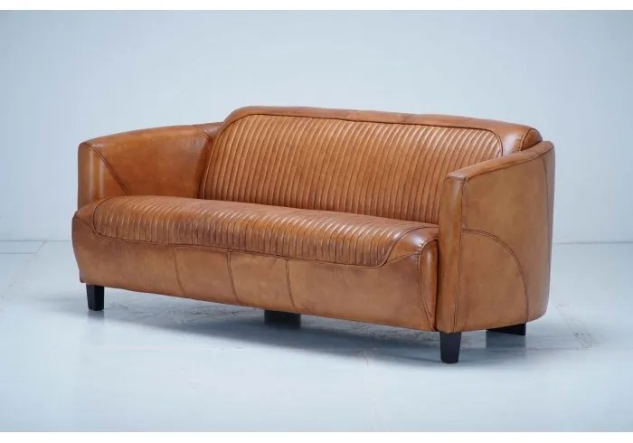 Canapea 2 locuri din piele naturală, cognac, aspect vintage, Pilot, 175 x 86 x 68 cm