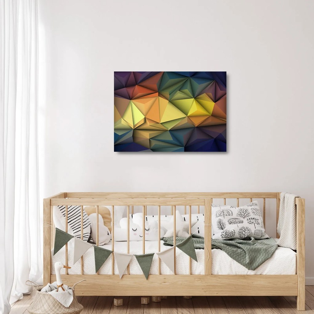 Tablou pe sticlă - Abstracție 3D poligonală (70x50 cm)