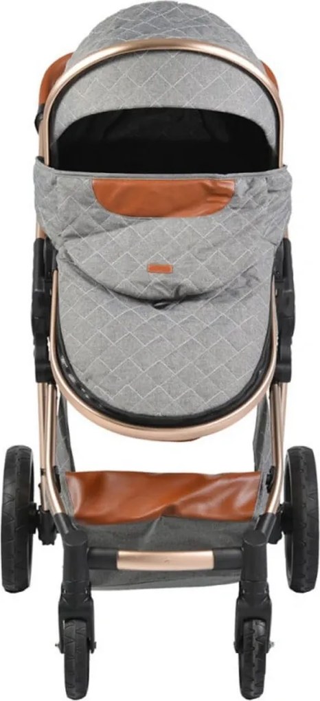 Carucior nou nascuti 2 in 1 NOVOKIDS™ Alma Gold PRO , Cu geanta bebe, Cadru Aluminiu , Amortizoare, Roti din cauciuc plin AVE, Landou, Modul sport,