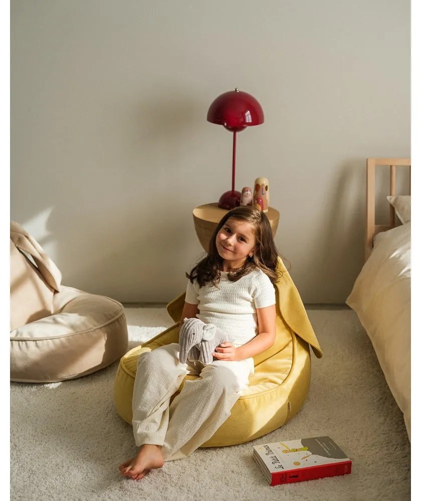 Fotoliu puf pentru copii galben cu tapițerie din catifea Bunny – Wigiwama