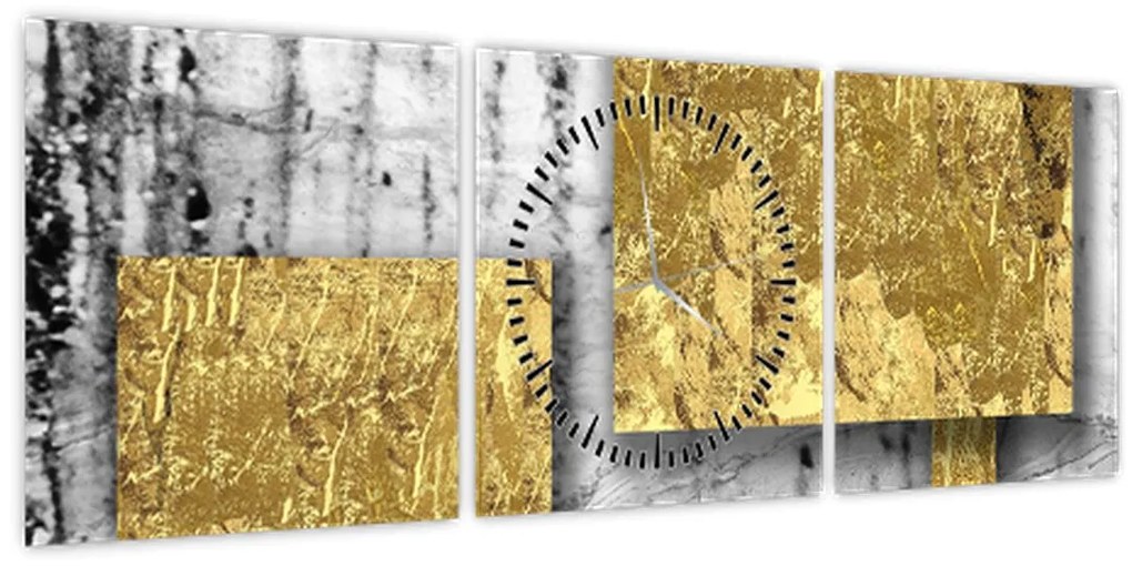 Tablou - Pătrate de aur N⁰3 (cu ceas) (90x30 cm)