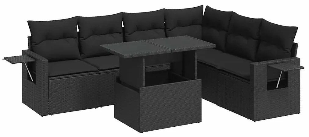 3326486 vidaXL Set canapele de grădină cu perne, 7 piese, negru, poliratan