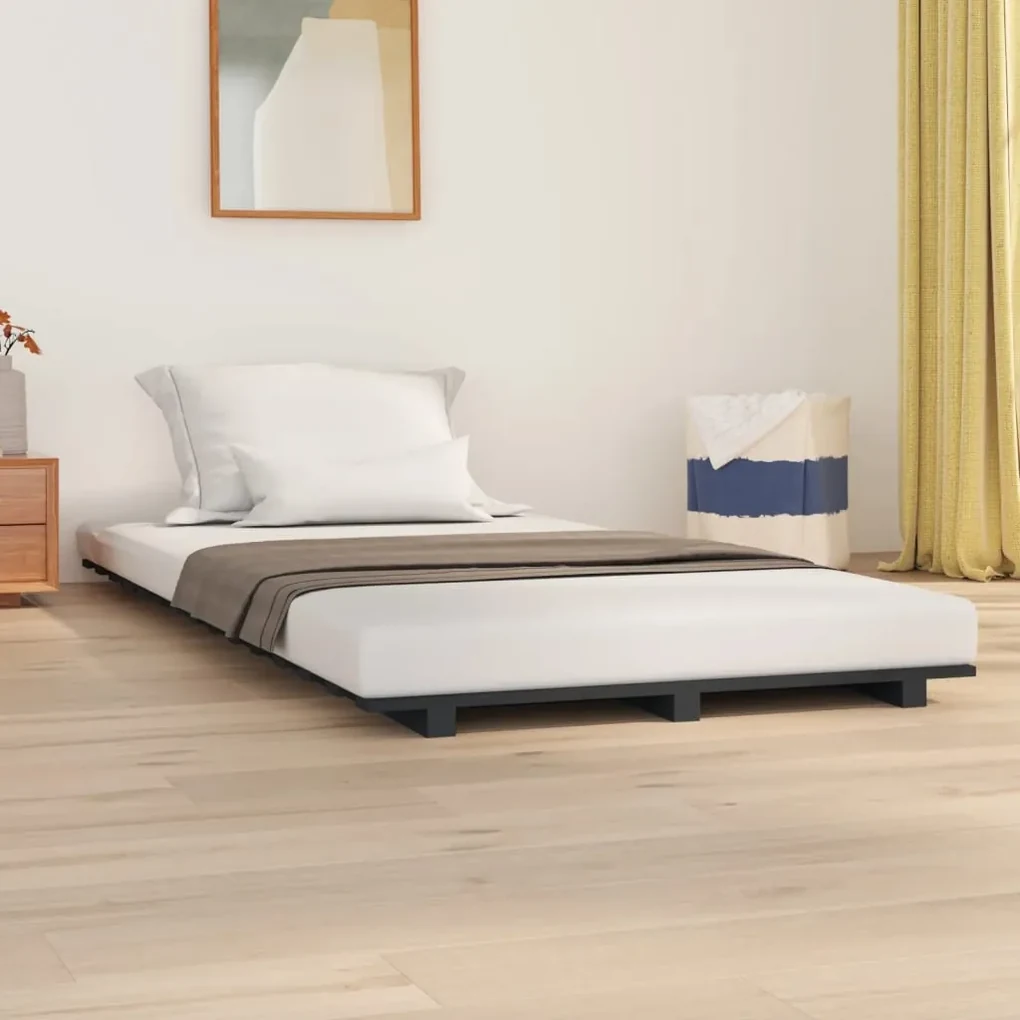 824550 vidaXL Cadru de pat, gri, 90x200 cm, lemn masiv de pin