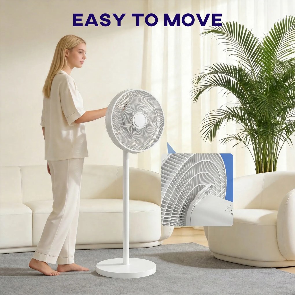 HOMCOM Ventilator de Podea cu Telecomandă, Reglabil pe Înălțime, 4 Viteze, Oscilație 80°, Timer 10 Ore, Alb, Ø40x90.5-118.5Î cm | Aosom Romania