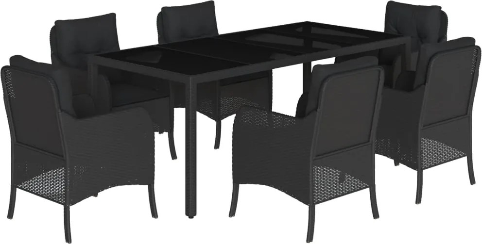 vidaXL Set mobilier de grădină cu perne, 7 piese, negru, poliratan
