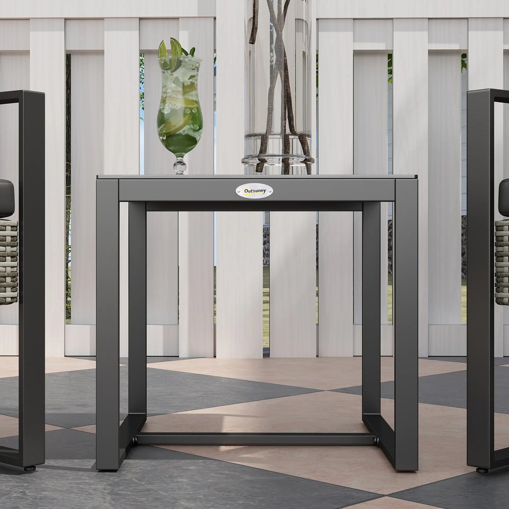 Outsunny Salon de jardin 3 piese 2 scaune cu perne + masă de cafea cu blat din sticlă securizată rășină tressée gri deschis | Aosom Romania