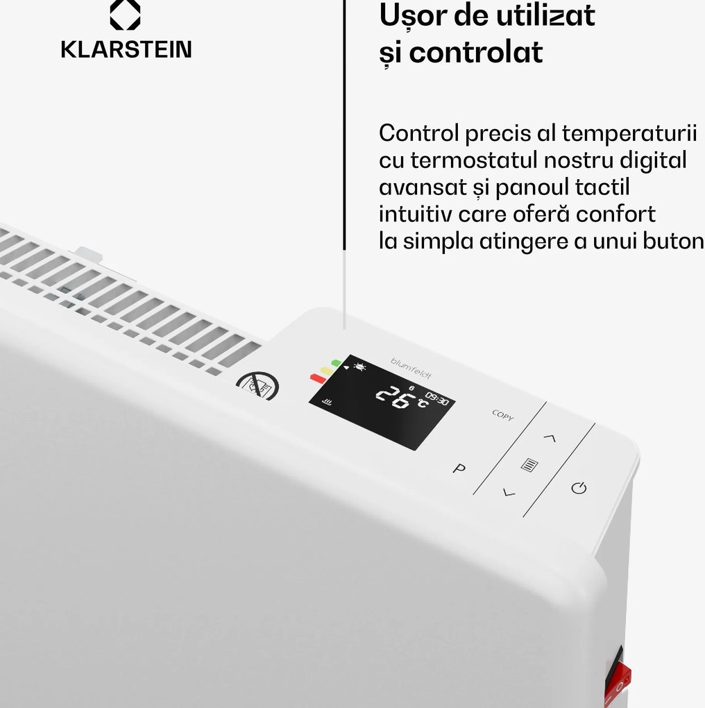 Blumfeldt Convector ThermaTouch, 2 000 W, design elegant, control tactil, până la 20 m²