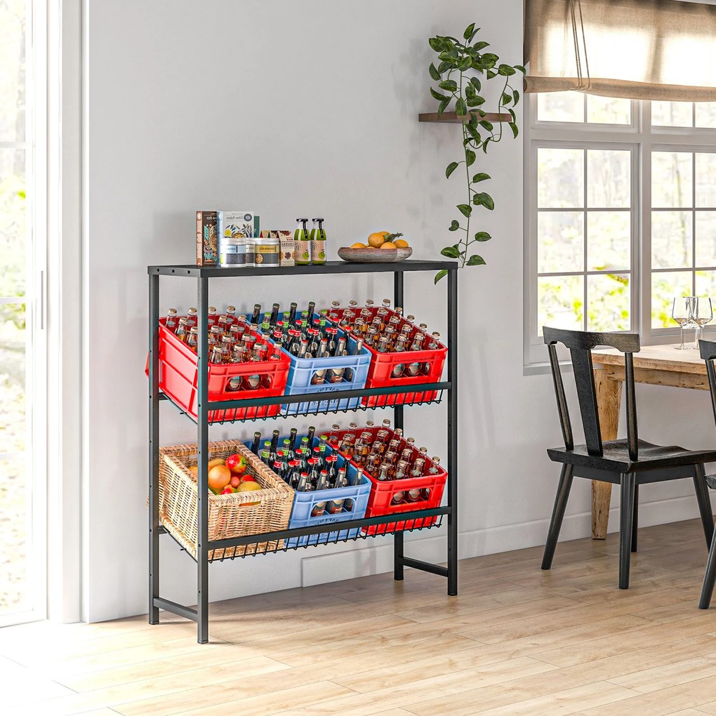 HOMCOM Raft depozitare, ajustabil în înălțime, metal stabil, design compact, capacitate de încărcare 210 kg, Negru | Aosom Romania