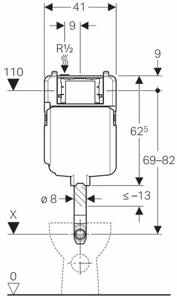 Rezervor incastrat 8 cm Geberit Sigma UP720, cu actionare frontala