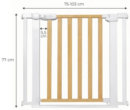 Barieră de siguranță KINDERKRAFT LOCK&GO 75-103 cm pin