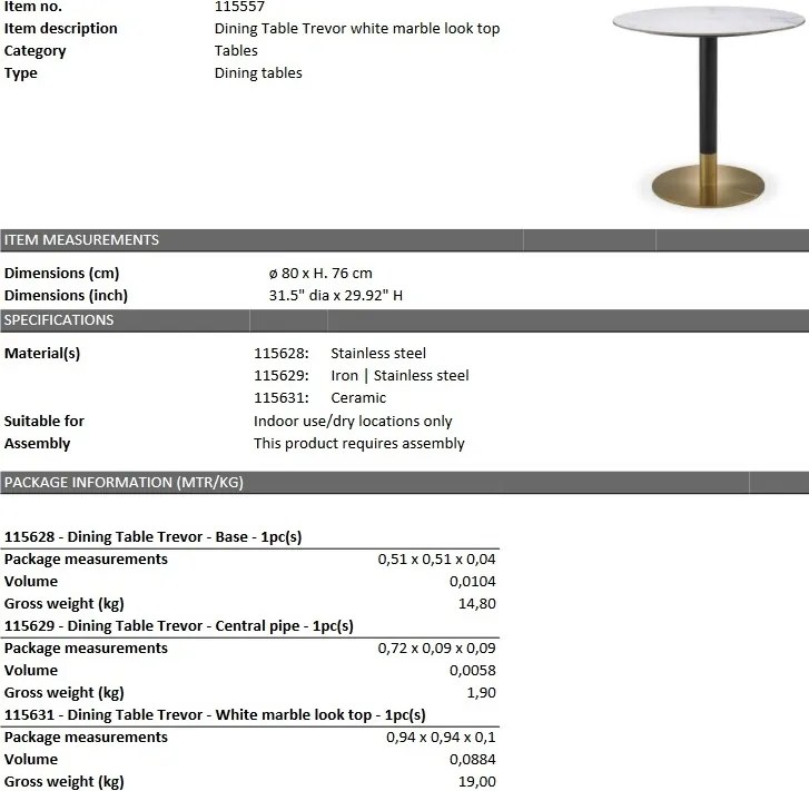 Masa design elegant LUX Trevor, marmura 115557 HZ