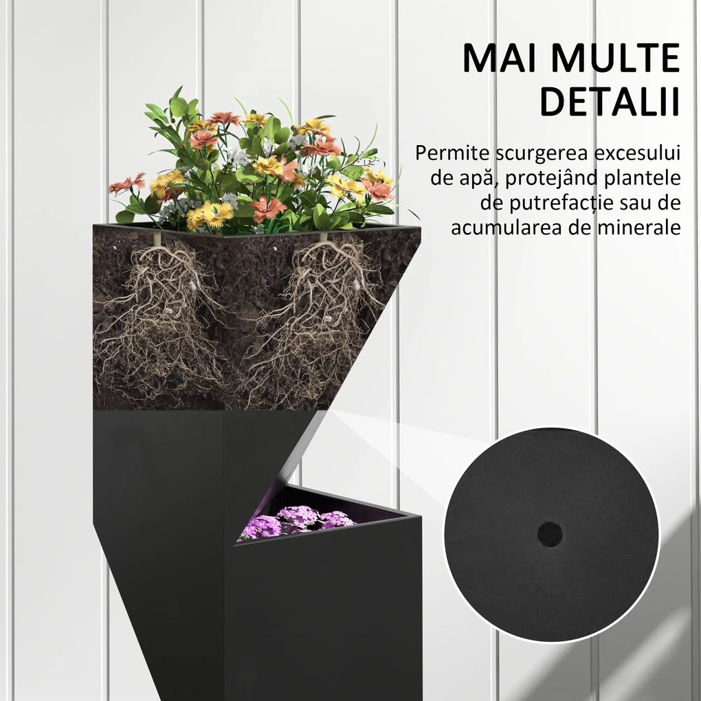 Outsunny Jardiniera inalta 100cm cu 3 zone de plantare, Negru | Aosom Romania