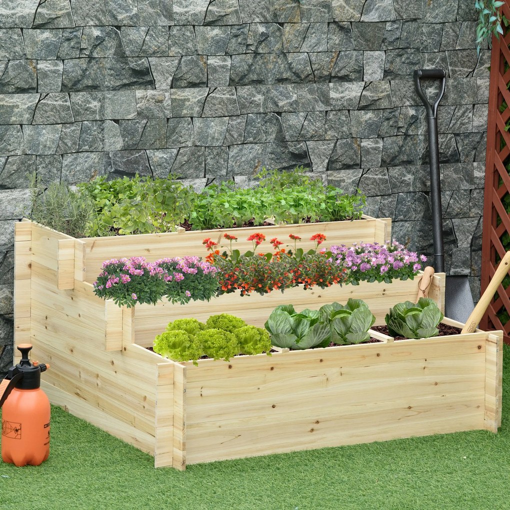 Outsunny Pat de Grădină Înălțat cu 9 Grile de Cultivare și 3 Niveluri, Țesătură Netesută pentru Legume și Flori, Interior și Exterior | Aosom Romania