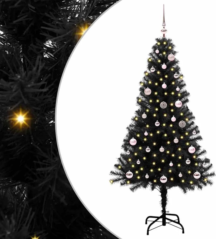 vidaXL Brad de Crăciun cu 150 LED cu suport Negru 150 cm PVC