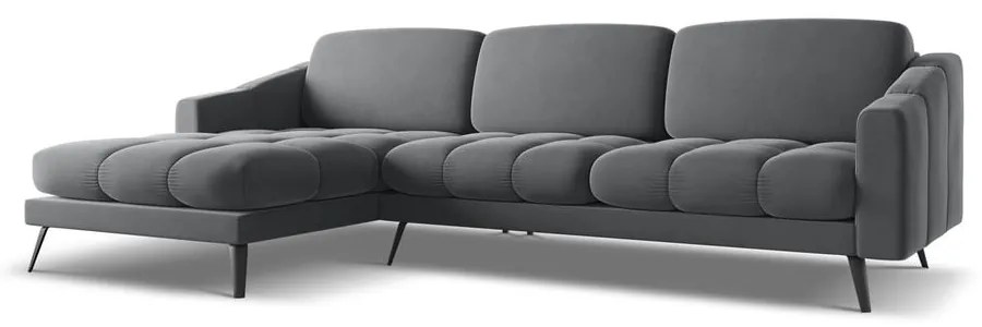 Colțar gri cu tapițerie din catifea (cu colț pe partea stângă) Nalu – Makamii