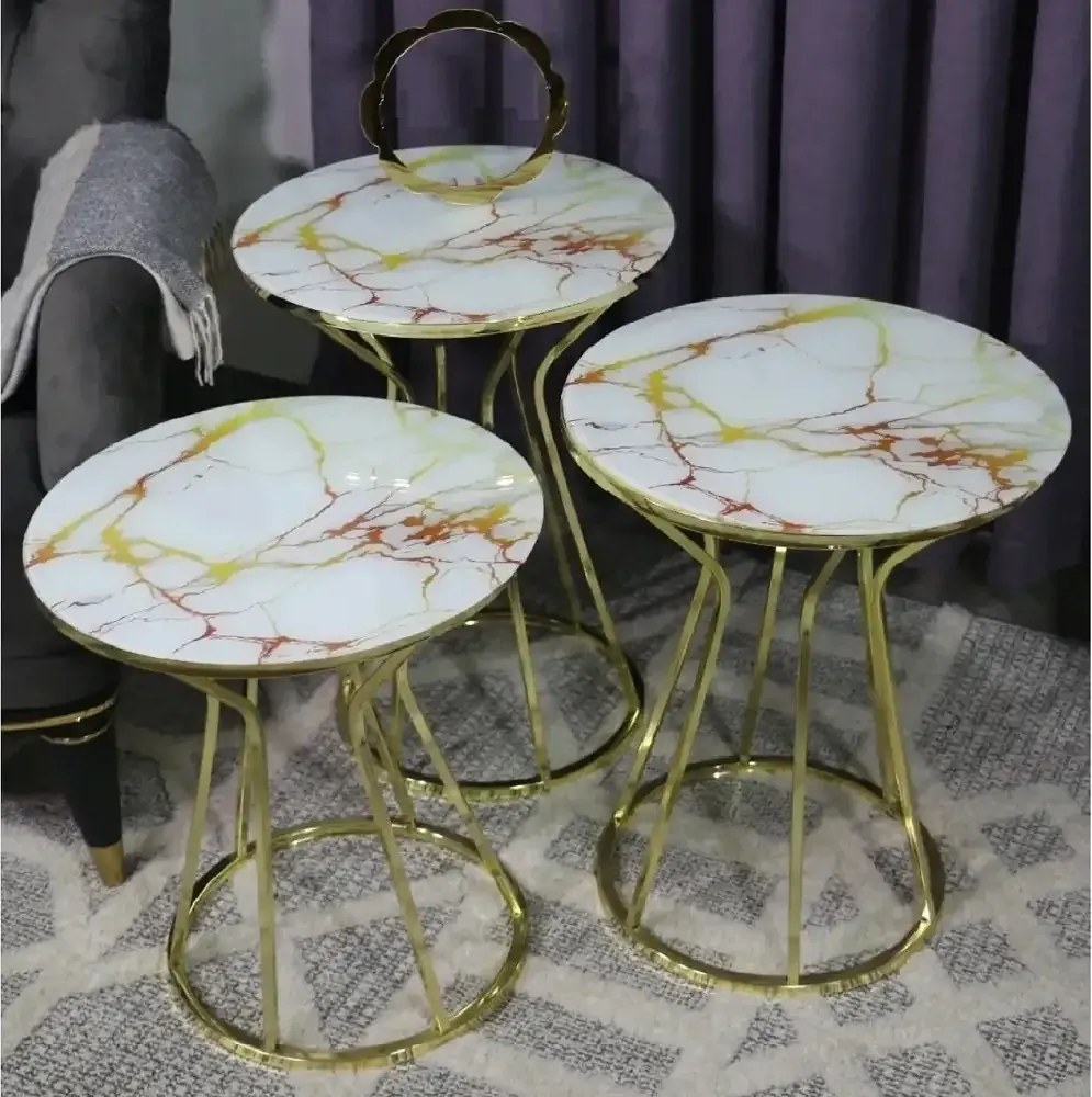 Set masuta de cafea,sticla, seria 259,Homs, 3 buc,5002-,alb si gold