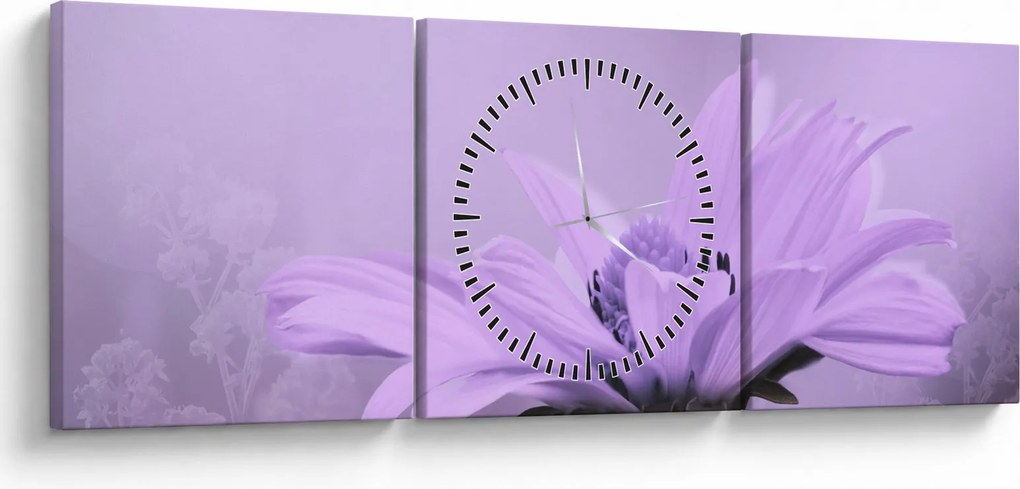 Tablou - Flori mov (cu ceas) (90x30 cm)
