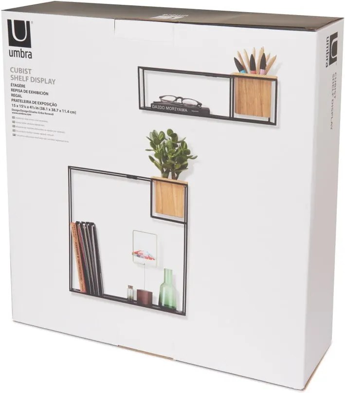 Raft de perete din metal cu ghiveci pentru flori Umbra Cubist, 38 x 38 cm, negru