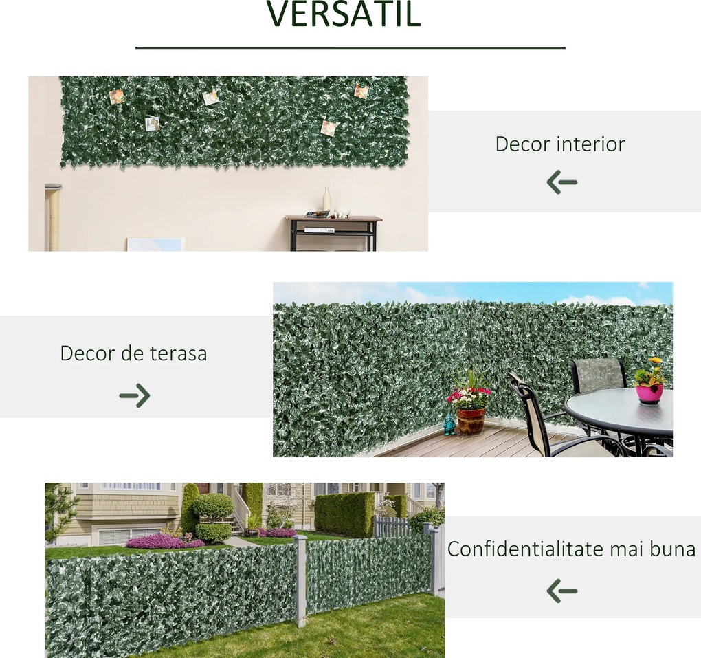 Outsunny Gard Artificial în Rolă pentru Balcon și Grădină din PE anti-UV, Gard Viu Fals cu Frunze, 300x150 cm, Verde | Aosom Romania