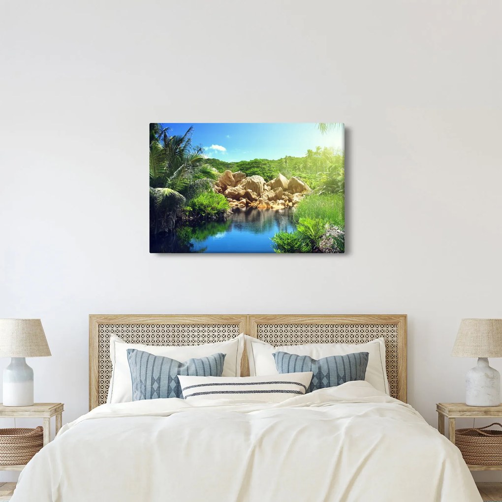 Tablou cu lac în jungla din Seychelles (90x60 cm)