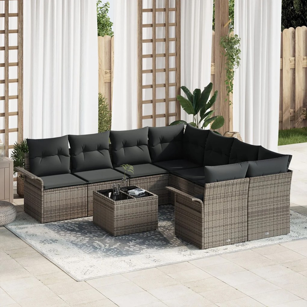 vidaXL Set de canapele pentru grădină 9 pcs Gri Rattan poli