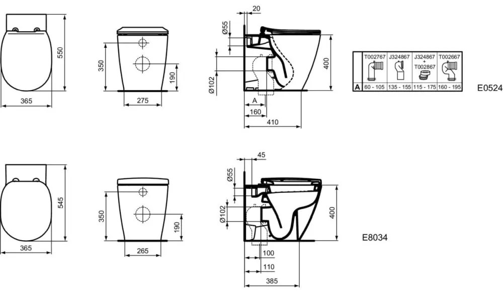 Vas wc stativ Ideal Standard Connect II alb lucios back to wall cu capac inclus