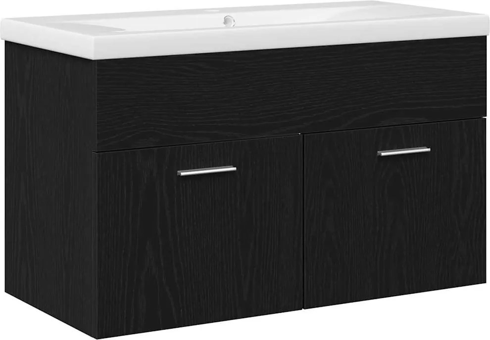 vidaXL Dulap de Baie Stejar Negru 80 x 38,5 x 46 cm Lemn compozit