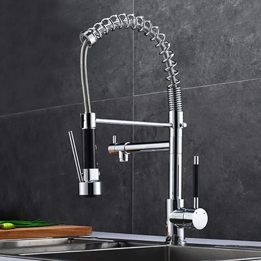 Baterie Bucătărie cu Duș Extractibil, Inox și Alamă Crom, Model YD/201 – Soluție Ideală pentru Flexibilitate și Design Elegant în